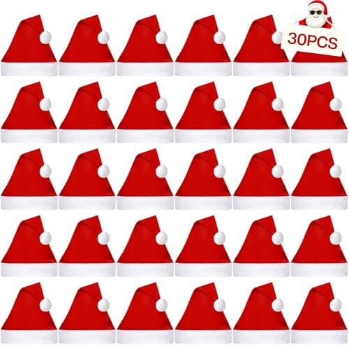 ZPQAODI Set di 30 cappelli natalizi con cappello di Babbo Natale, morbido e confortevole, flessibile, per adulti (40 x 30 cm)