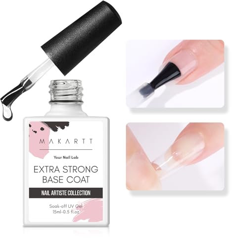 Makartt Base coat extra forte - Base coat transparente 15 ml pour vernis à ongles gel longue tenue, colle gel 3 en 1 pour ongles pressés et strass pour manucure maison