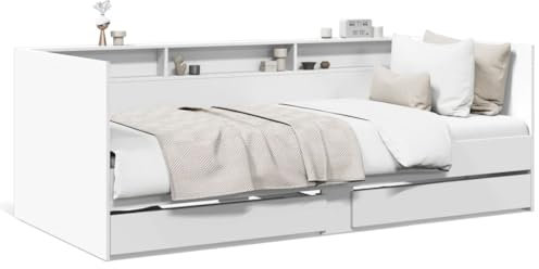 Vopese White 90x190 cm Daybed with Drawers, Convertible, Under-bed Storage, Engineered Wood Frame, Adult Size, Trundle Bed