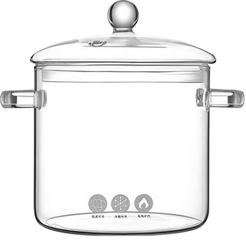 Lawnrden Glastöpfe zum Kochen auf Herd, Clear Glass Sarker Pot 3L großer Kochgeschirr Herd Top Safer Borosilikat -Topf mit integrierten Griffen, Glaskochtopf