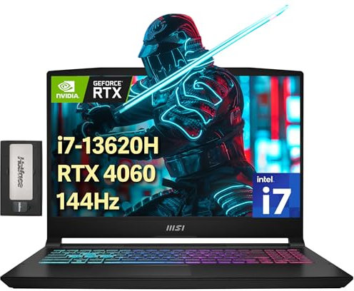 MSI Katana 15.6 FHD 144Hz Gaming Laptop, Intel i7-13620H, NVIDIA GeForce RTX 4060 8GB, 16GB DDR5, 1TB PCIe SSD, 4-Zone RGB Keyboard, Webcam, Wi-Fi 6, Win 11 Pro, Black, 256GB Docking Station Set