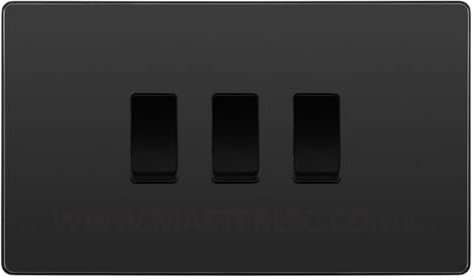 BG Evolve Black Chrome 3 Gang Triple Light Switch Double Format