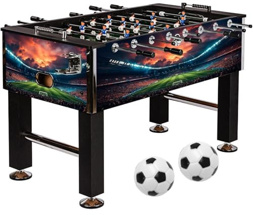 GAMES PLANET® Kickertisch Leeds - 140x73x87cm, Höhenverstellbar, 4 Bälle, 2 Getränkehalter, Torzähler, Stadion-Design - Tischkicker, Kicker, Tischfussball für Kinder und Erwachsene