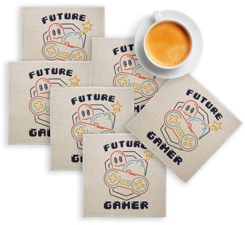 Future Gamer Passion Video Games Untersetzer aus Leinen, 6 Stück (100 x 100 mm)