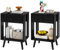 YMYNY Table de Chevet, Lot de 2, Table d'Appoint, Commode de Chevet, Tiroir en Tissu, Étagère Ouverte, Pieds Massifs en Bois, Moderne, Structure Simple, pour Chambre, Salon, Noir HST012B-2