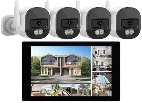 VisorTech Überwachungssystem Funk: WLAN-6-Überwachungsrekorder, 10,1-Touchscreen-Monitor, 4 Kameras (HD IP Überwachungskamera, Überwachungskamera Recorder, Videorecorder)