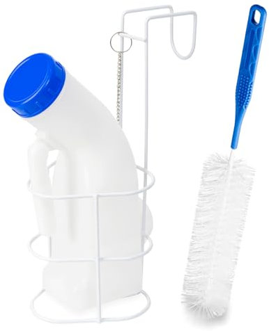 Bottiglia per urina con supporto e spazzola per la pulizia, bottiglie per urina ARNOMED per uomo e donna 1000ml, bottiglia urina in PP a prova di perdite orinatoio con supporto coperchio e spazzola