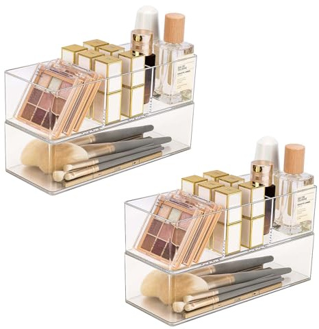 JessLab 4er-Set Acryl-Schubladen-Organizer, Klare Aufbewahrungsboxen für Make-up, Schmuck und Büromaterialien, Stapelbar für Schminktisch, Badezimmer, Theke, 2 mit 1 Fach & 2 mit 3 Fächern