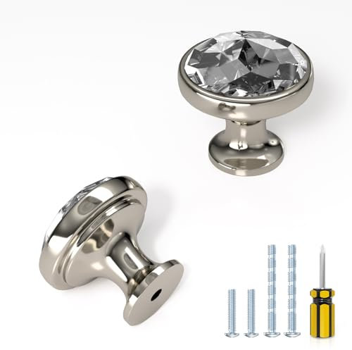 ELEBUILD 10 Pack Clear Crystal Cabinet Knobs, Brushed Nickel, Kitchen Cupboard Door Handles, Cabinet Handle Drawer Pulls for Wardrobe Bathroom