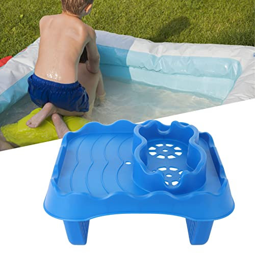 Hot Tub Side Table with Drain Holes, Adjustable Anti Slip Hot Tub Table Tray for Inflatable Spa, Pool, Bathtub (Blue)