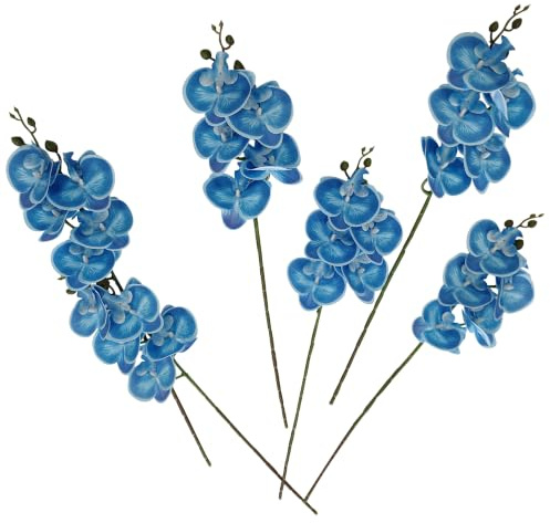 Blaue Orchideen, künstliche Blumen, fühlen sich echt an, 58,4 cm, künstliche realistische Latex-Orchideenstielsträuße, künstliche Phalaenopsis-Blume für Hochzeit, Heimdekoration, 6 Stück, Blau