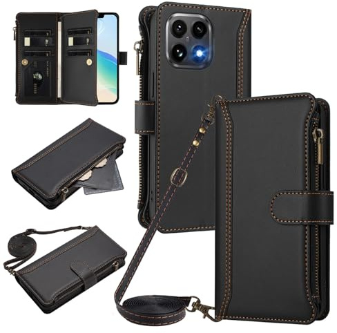 FANFO Hülle für Xiaomi 15T [Mehrere Kartenfächer], Umhängetasche Überschlag Geldbörse Handyhülle, Multifunktional Schutzhülle mit Schulterriemen. Black