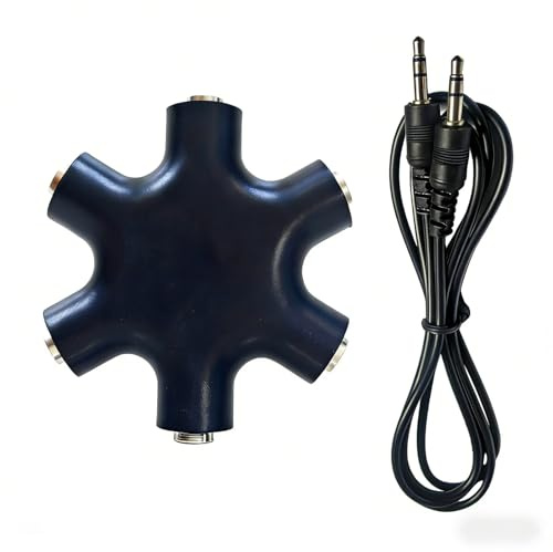 LifgWas Adaptateur Prise Jack 6 Ports Splitter Audio 3.5mm avec Câble 20cm pour Casque Prise Jack et Enceintes Partage Audio Multiple Noir