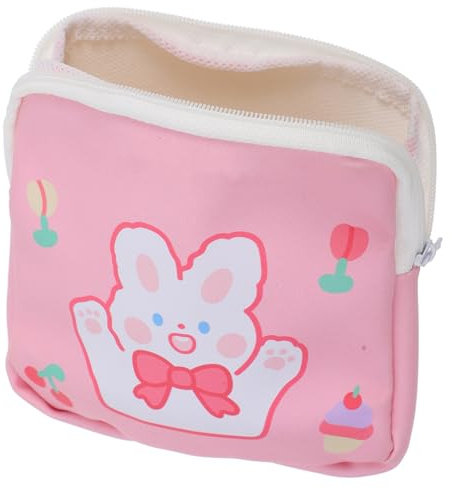 HOODANCOS Sanitary Napkin Storage Bag Waschbar Sanitäre Binden Tasche für Mädchen Kleine Periodentasche mit Reißverschluss Aufbewahrung für Binden Münzen und Karten Rosa Bär Design