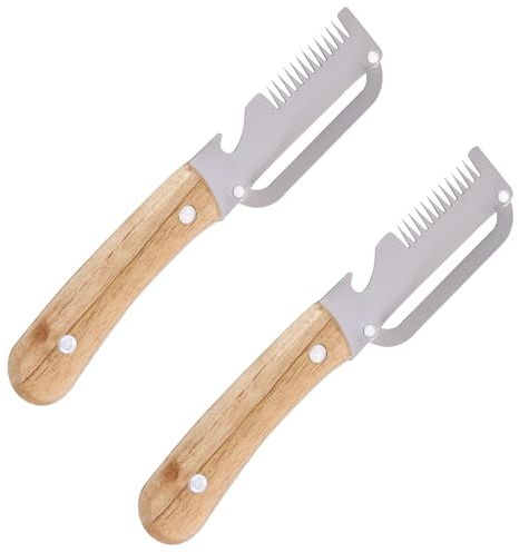 2uds Pelador Multifuncional Acero Inoxidable con Mango Madera, Triturador Cebolletas y Abrebotellas Accesorios de Cocina 3-en-1 para Patatas Calabaza Papaya Cebollino