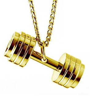 Hanessa Schmuck für Herren Hals-Kette mit Hantel-Anhänger Titan-Stahl in Gold Geschenk zu Weihnachten für Ehe-Mann/Freund/Männer
