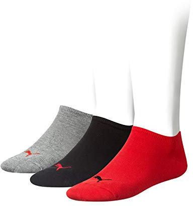 Puma - 261080001 - Lot de 3 paires de chaussettes courtes de sport, pour hommes et femmes, couleurs assorties, article 232, noires/rouges - Pointure 43-46, noir/rouge