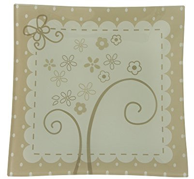 Wald Piattino quadrato _FIORE_ in vetro Temperato, _Vassoio_ con fantasia decorativa, cm 19.5x19.5, Idea regalo, Bomboniera