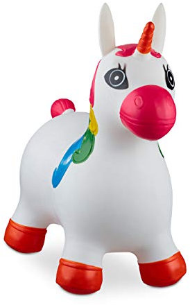 Relaxdays 10024989_49, weiß Hüpftier Einhorn, inklusive Luftpumpe, Hüpfpferd bis 50 kg, BPA frei, für Kinder, Hüpfspielzeug