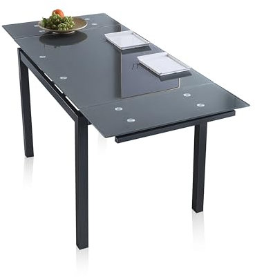 duehome | Milan, Mesa de Cristal Extensible para Comedor, Salón o Cocina, Acabado en Cristal Ahumado Gris, Medidas: 110-170 cm (Largo) x 70 cm (Ancho) x 75 cm (Alto)