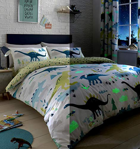 Bedlam Dino-Bettwäsche-Set, leuchtet im Dunkeln, Mehrfarbig, Doppelbett, Mehrfarbig, Duvet Cover Set: Double