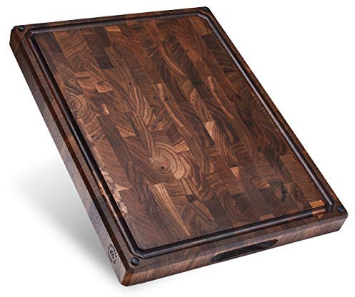 Sonder Los Angeles, Made in USA, Large Thick End Grain Walnut Wood Cutting Board with Non-Slip Feet, Juice Groove, Sorting Compartments for Kitchen 17x13x1.5 in (Gift Box Included)