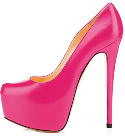 Soireelady - Décolleté con Plateau - Tacchi Alti a Punta Chiusa - Eleganti Scarpe con Tacco - Tacchi Alti Sexy Fucsia EU41