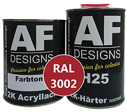 Alex Flittner Designs 2K Lack 1,5 kg Set RAL 3002 KARMINROT glänzend Holz | 2K Acryl Set nach RAL - Wahlweise in hochglanz, seidenmatt, matt oder stumpfmatt