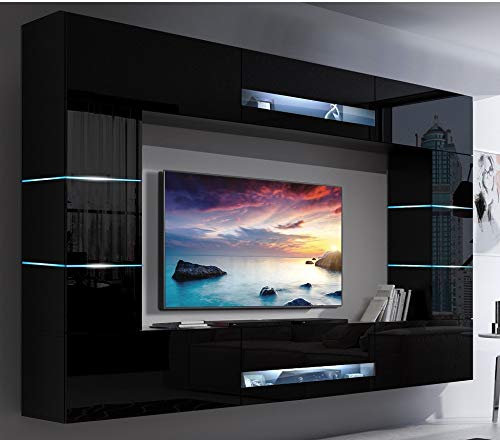 FURNITECH Wohnwand Wohnzimmer | Hängend Wohnwand Modern | Wohnzimmer Schrankwand mit Regale und TV Schrank | Wohnzimmer Möbel ohne LED (Future 63/HG/B/1 1B | 273 cm)