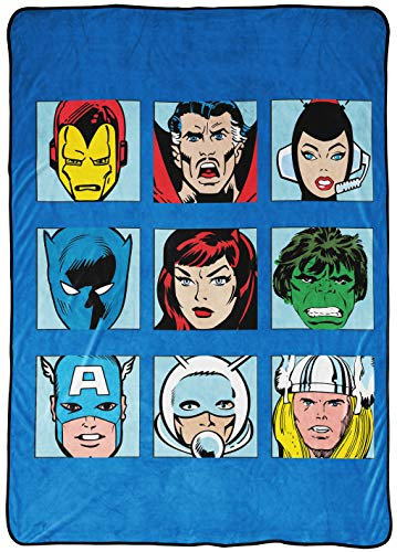 Marvel Comics Avengers Decke – Maße: 157,5 x 228,6 cm – Kinderbettwäsche mit Captain America, Black Panther und Doctor Strange – lichtbeständiges superweiches Fleece (offizielles Marvel-Produkt)