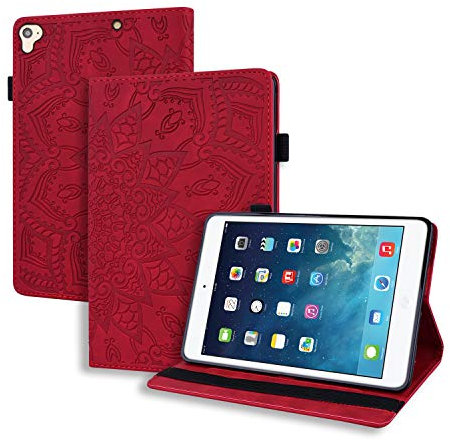 Hülle für iPad 9.7 Zoll 2018/2017 (iPad 6./5. Generation ) Schutzhülle PU Leder Folio Cover Case Klapphülle mit Stifthalter Kartentasche，auch für iPad Air 2/Air 1 Tablette,Rot
