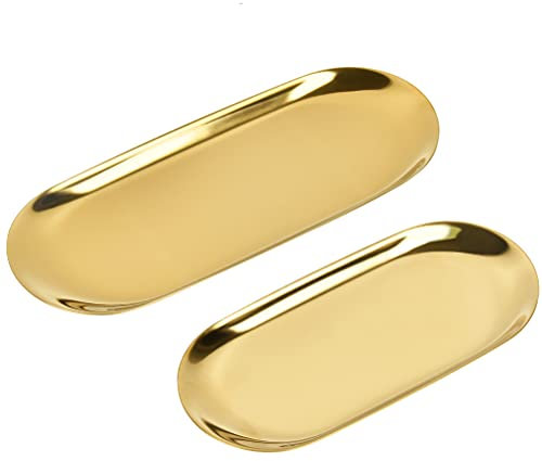 Bandeja ovalada de acero inoxidable ntideslizante Alimentos dorado Bandeja de Almacenamiento Ovalada de Acero Inoxidable 2 bandejas ovaladas de metal para Guardar Toallas, Cosméticos, Joyas