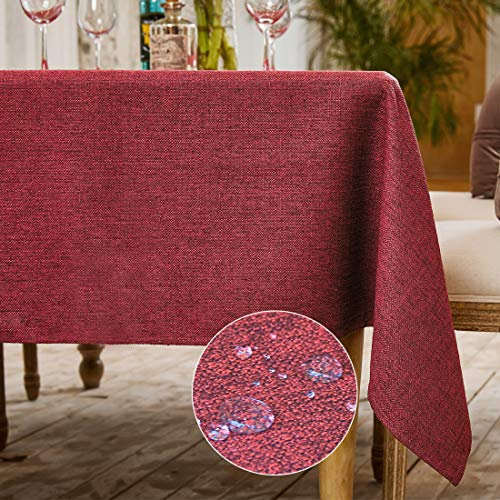 WAITER TREE Tischdecke leinen Hochwertig Abwaschbar Tischtuch Pflegeleichte Tuch Leinenoptik Wasserdicht Lotuseffekt Rubinrot 140 x 140 cm