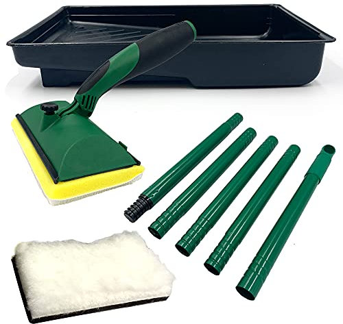 Decking Applicator Kit with Two Dual Layer Fluffy Decking Pad for Wooden Decks, and Flat Pad for Shed & Fence − Decking Oil Applicator with 120cm Metal Handle and Paint Tray (Complete Kit)