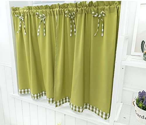 A.Monamour Cortina Cocina Ventana Puerta Corta Pequeña Verde Cortina De Tela con Lazo En El Dobladillo A Cuadros Bolsillo para Varilla Panel Rustica Bistro para Dormitorio Café Baño Habitación