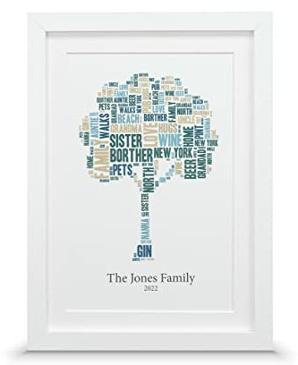 Personalised Family Name Word Tree | Word Cloud Print (A4-30 x 21cm, Print & Standard Frame)
