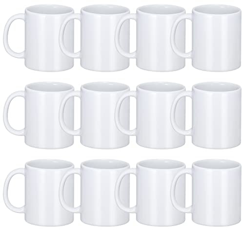 DANALLAN - Tazas de sublimación, juego de 12 tazas de café de cerámica blanca de 325 ml, taza de café de Navidad para sopa, té, leche, café con leche, chocolate caliente