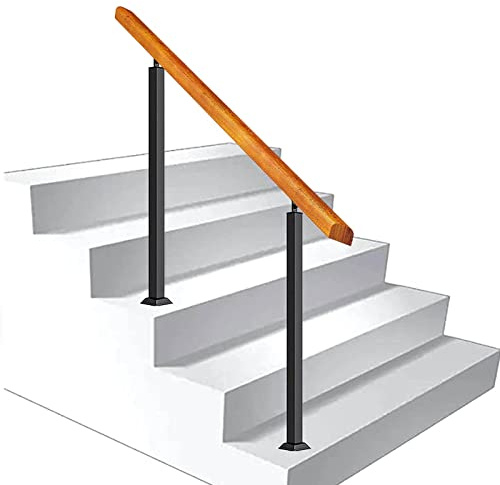 Gaommini Corrimano in Legno massello per Scale, Adatto a 1 o 5 gradini, ringhiera per Scale, per Esterni, per Interni, con 2 ringhiere in Ferro battuto, per Giardino, corridoio, Villa, Loft
