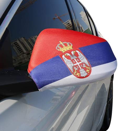 Sonia Originelli Außenspiegelfahne Autoflagge Überzug Bikini Fussball Fanartikel Anfeuern EM WM, Farbe: Serbien, Serbia