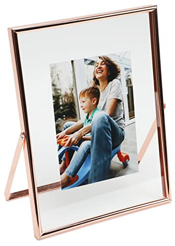 AhaGo Rose Gold Floating Picture Frame, 5x7 Inches, For Photo 5x7, 4x6, 3x5, Small Frame, Classy For Wedding, Anniversary, Birthday, Home or Office Decoration