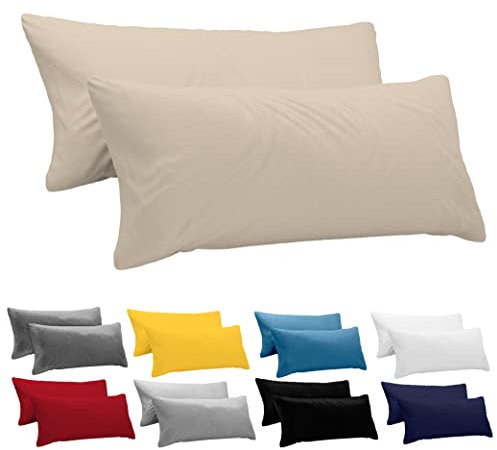 Dreamzie Kissenbezug 40x145 (Set mit 2) - 100% Jersey Baumwolle 150 g/qm Kissenbezüge -Beige - Für Kissenbezug 40 x 145 - Kissenhülle - Kissenbezug - Resistent und Hypoallergen