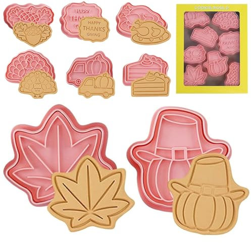 8 Stück Thanksgiving Ausstechformen, Plätzchen Ausstecher Herbst, Kürbis Ausstecher, Keksausstecher Herbst, Herbst Erntedankfest Ausstechformen Set, Herbst Ausstechformen Erntedankfest 3D