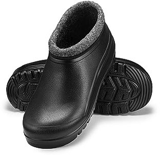 ESTRO Stivali Pioggia Uomo Gomma - Ciabatte Giardino Zoccoli Uomo Invernali Stivali da Giardino Zoccoli Gomma con Pelo K042 (41 EU, Nero)