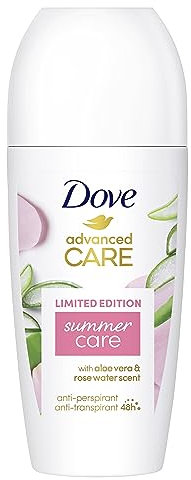 Dove Advanced Care Déodorant anti-transpirant Roll-On Summer Care Limited Edition Parfum à l'aloe vera et à l'eau de rose avec technologie Skin Hydration Technology 50 ml 1 pièce