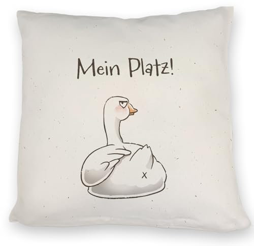 Gilbert die Gans Kissen mit Spruch Mein Platz EIN bequemes DekoKissen für die Couch lustiges Motiv Pechvogel Männer Miesepeter Comic witziges Sofa Ganter