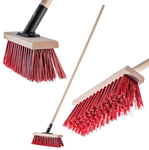 KADAX Straßenbesen mit langem Stiel aus Holz und Nylon, Kehrbesen mit Metallstielhalterung, breiter Industriebesen, komfortabler Saalbesen, Sand, Verschiedene Großen (30cm Rot)