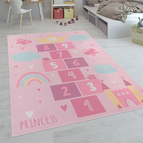 Paco Home Kinderteppich Teppich Kinderzimmer Spielteppich Junge Mädchen Modern rutschfest, Grösse:200x290 cm, Farbe:Pink 4