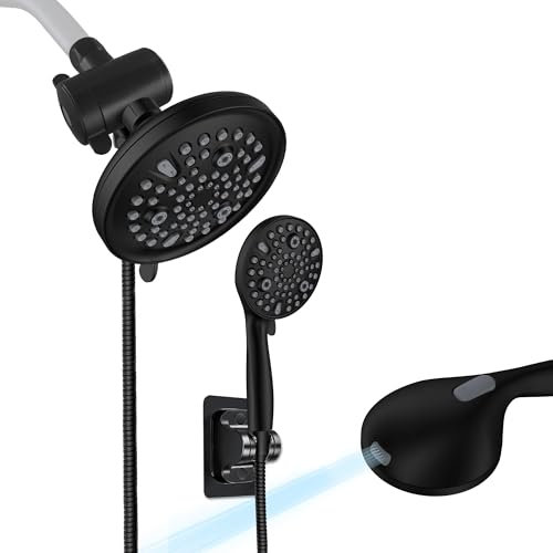 jeriussg 90 Settings Matte Black Dual Shower Heads with Handheld Spray Combo with 3-Way Water Diverter, High Pressure Tandem Shower Head with Pre-install 2.5GPM/1.8GPM Water Flow Restrictors