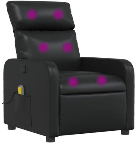 vidaXL Massagesessel, Sessel Verstellbare Rückenlehne Fußteil, Fernsehsessel Relaxsessel mit Liegefunktion, Liegesessel Polstersessel Ruhesessel, Schwarz Kunstleder