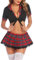 VicSec Damen Cosplay Kostüm Set 2-teiliges Outfit Crop Top mit Plaid Minirock, Rot Weiß Schwarz (Schwarz, L)